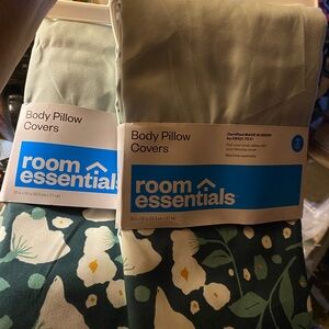 2 PACK Room Essentials Green and White Botanical BODY PILLOW COVERS